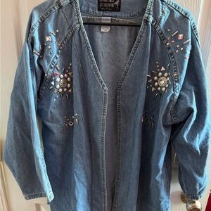 Vintage Beverly Hills Sportswear Embellished Denim Jacket Sz XL